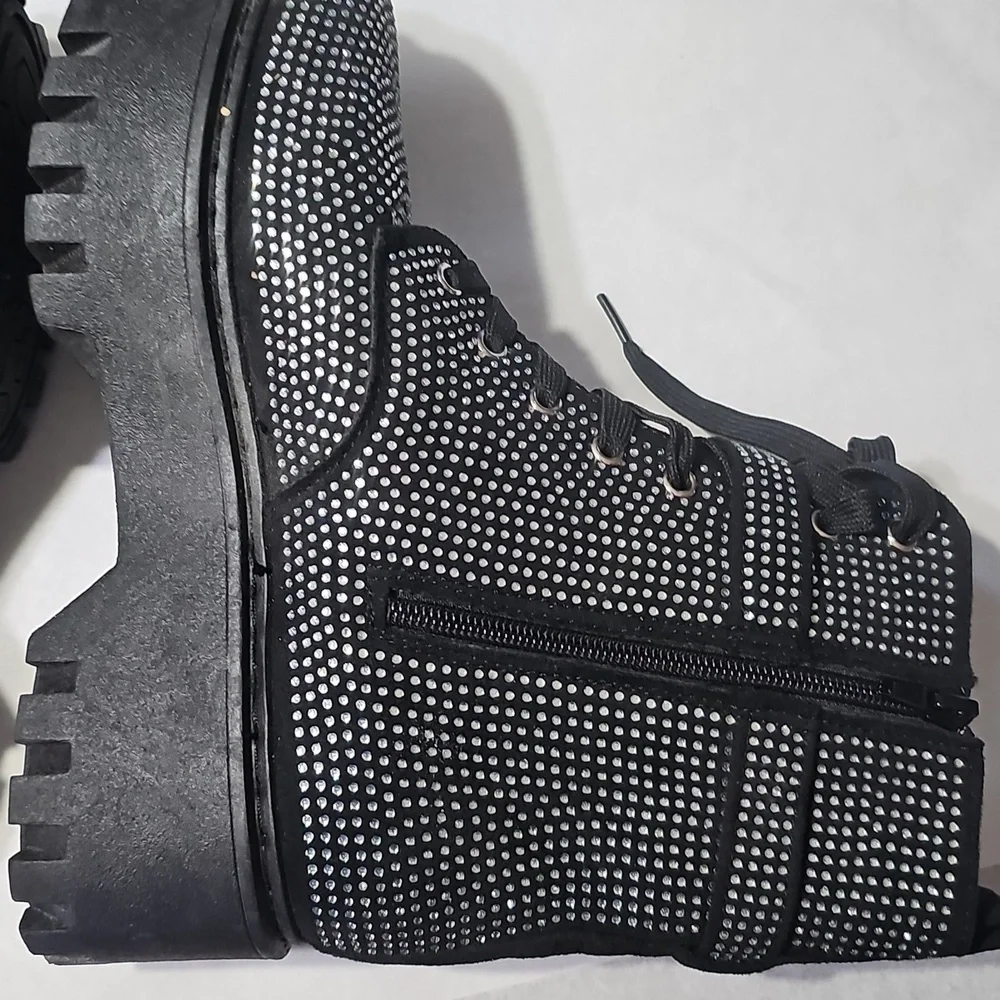 Rouge Black and Silver Rhinestone Studded Platform Boots